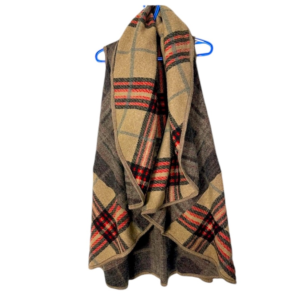 Plaid Reversible Sleeveless Poncho/Cape